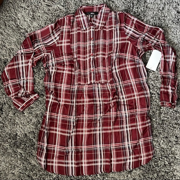 ellos Tops - Ellos burgundy plaid print tunic size 10 New With Tags